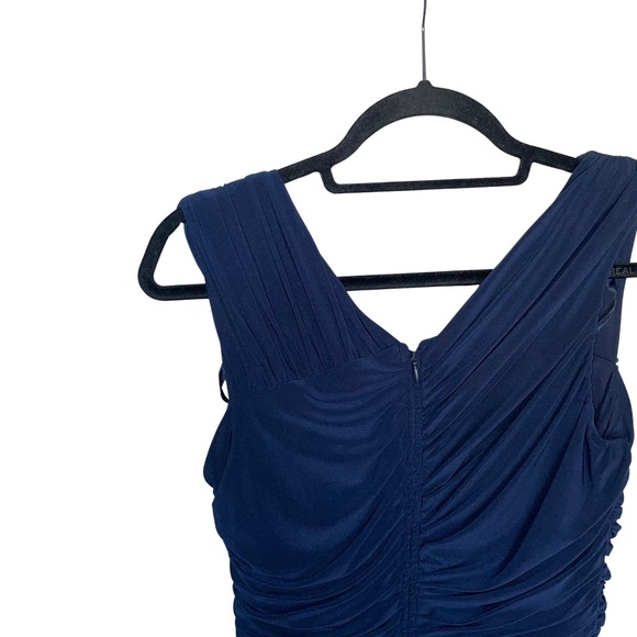 Adrianna Papell Women's Evening Gown Navy Blue Shirred Beaded Sleeveless Sz 10 - Picture 6 of 15